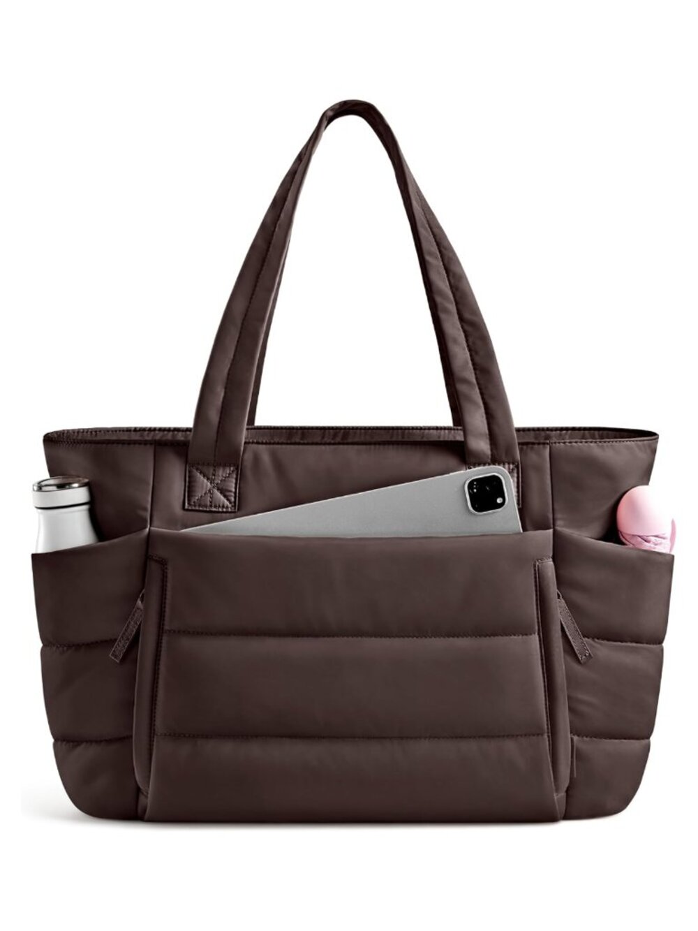 Quilted Puffer Tote Bag, Water Resistant, 20L Laptop Compartment